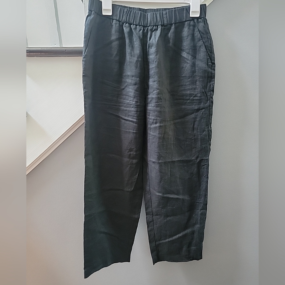 Quince Women's 100% European Linen Straight Leg Pants Black Size S Pockets - Picture 2 of 6